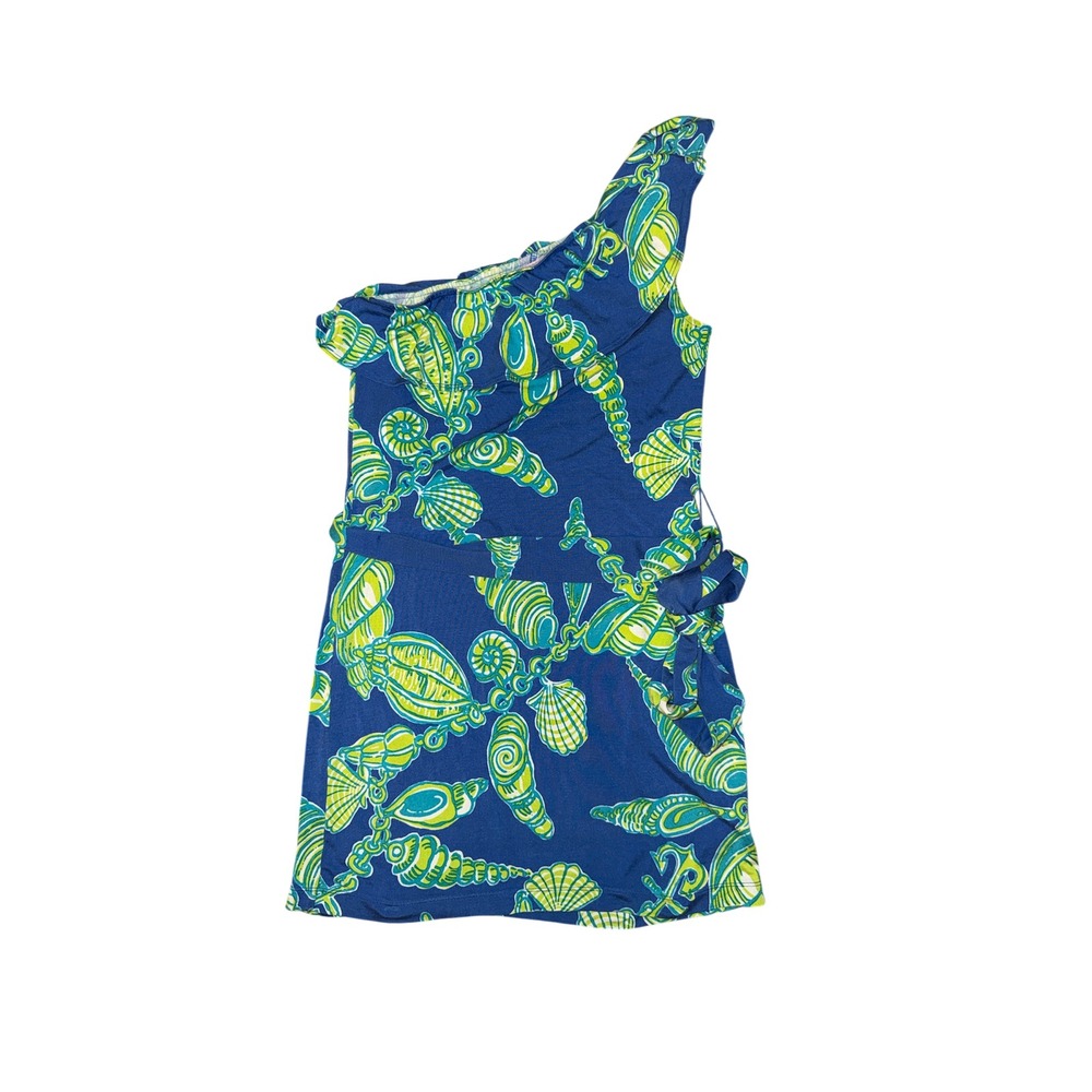 Lilly Pulitzer Dress Women S Blue One Shoulder Seashell Silk Cotton Blend